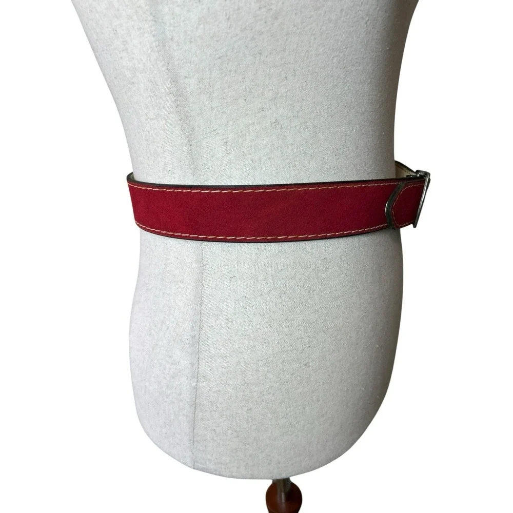 Vtg RED Contrast Stitch Belt Sculptural Buckle Size 34 Heritage 70's Americana